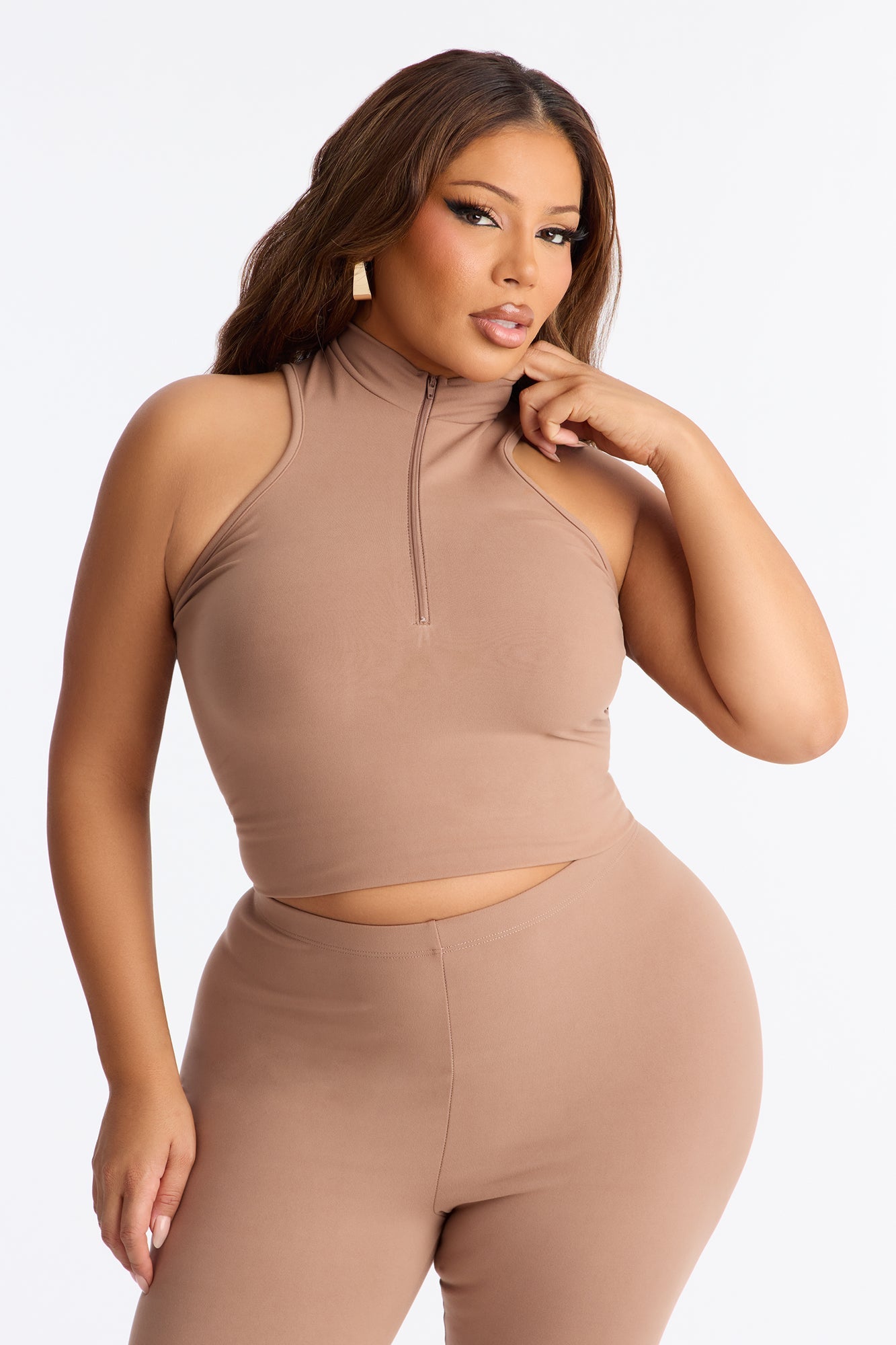 Kacey High Neck Pant Set - Mocha