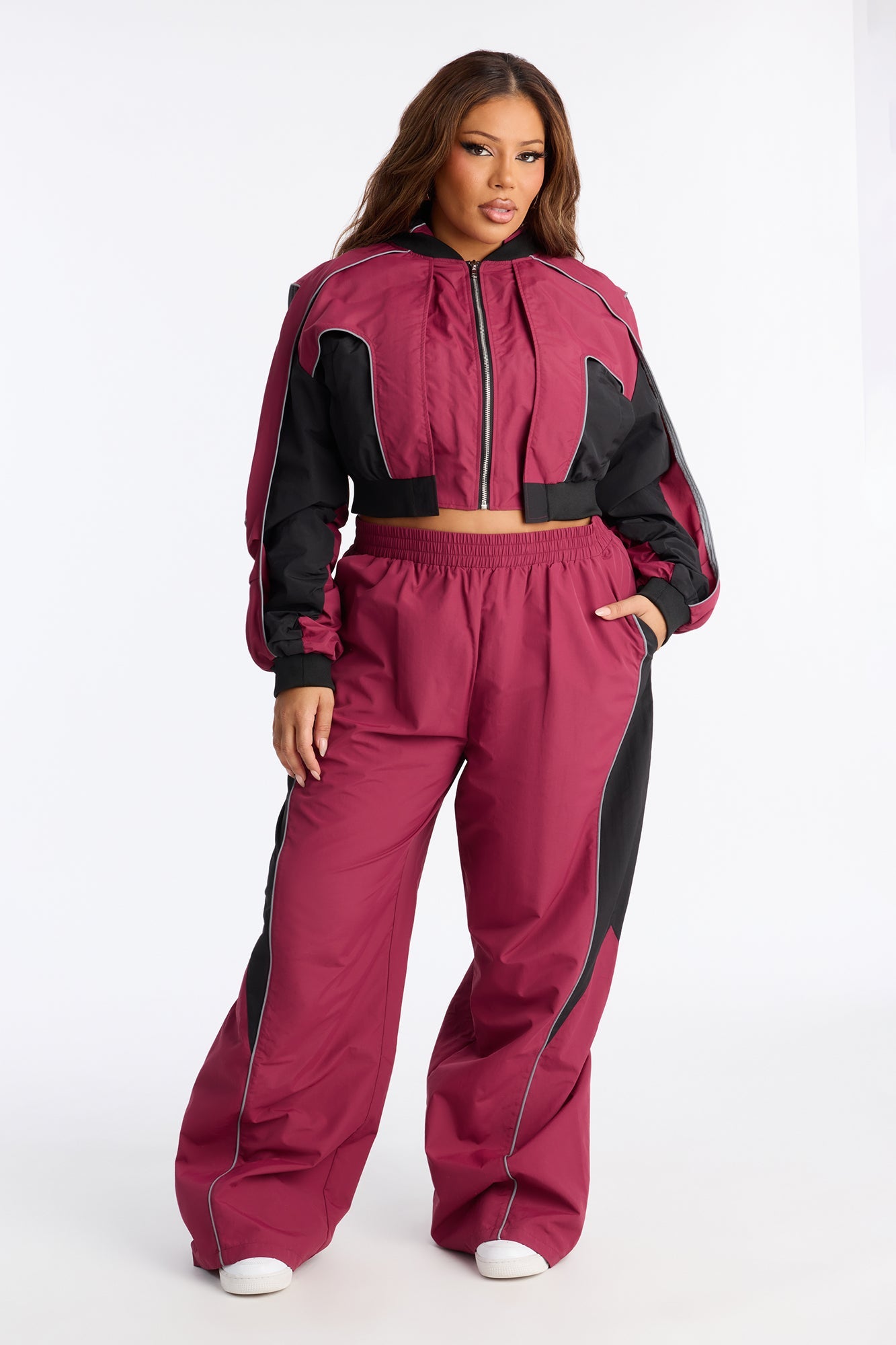 Set The Trend Windbreaker Pants 33 - Burgundy/combo