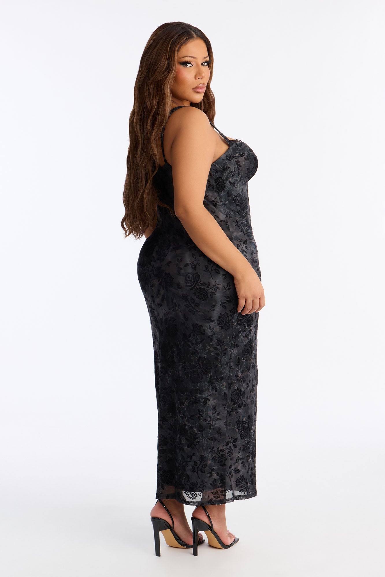 Mallory Floral Midi Dress - Black
