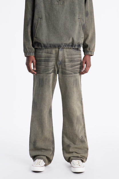 Stacked Slim Flare Dune Jean - Olive