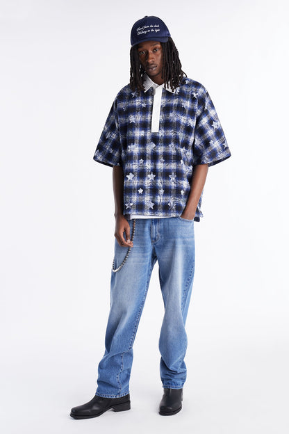 Oversized Star Struck Polo Shirt - Blue