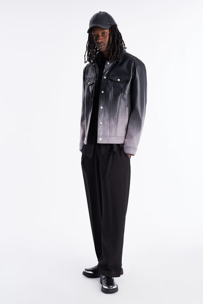 Ombre Faux Leather Trucker Jacket - Pink/combo