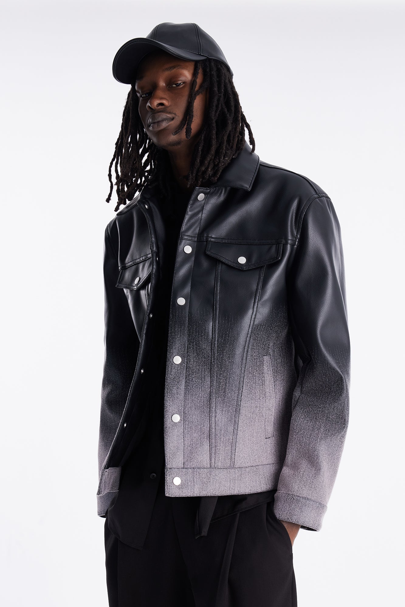 Ombre Faux Leather Trucker Jacket - Pink/combo