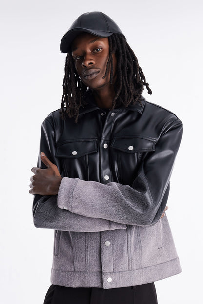 Ombre Faux Leather Trucker Jacket - Pink/combo