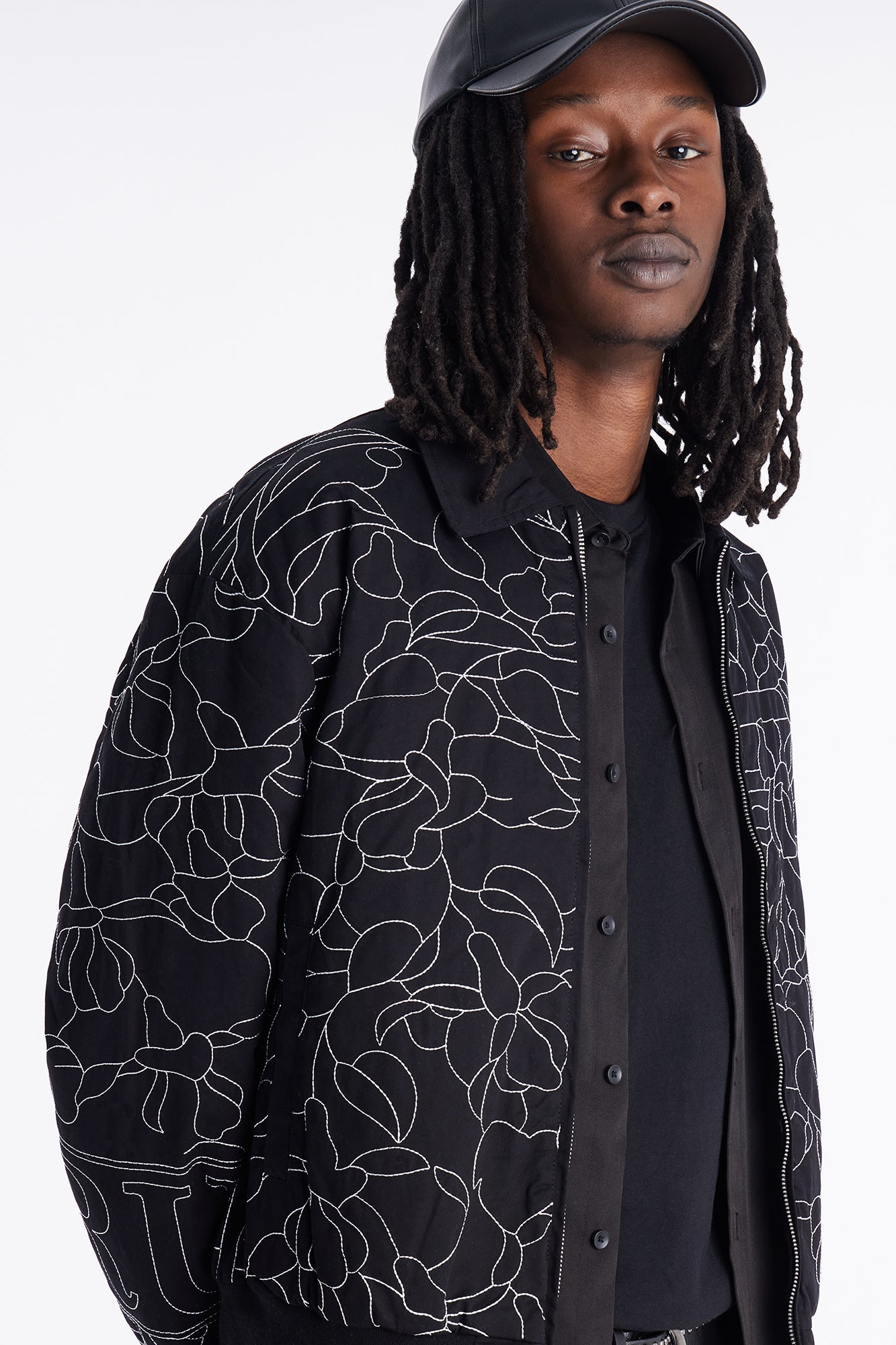In Bloom Contrast Stitched Bomber Jacket - Black