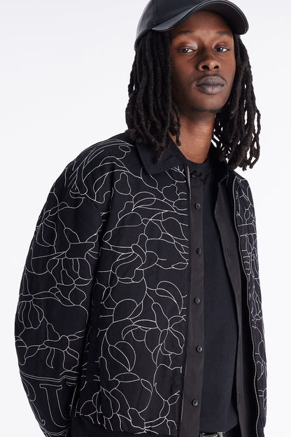 In Bloom Contrast Stitched Bomber Jacket - Black