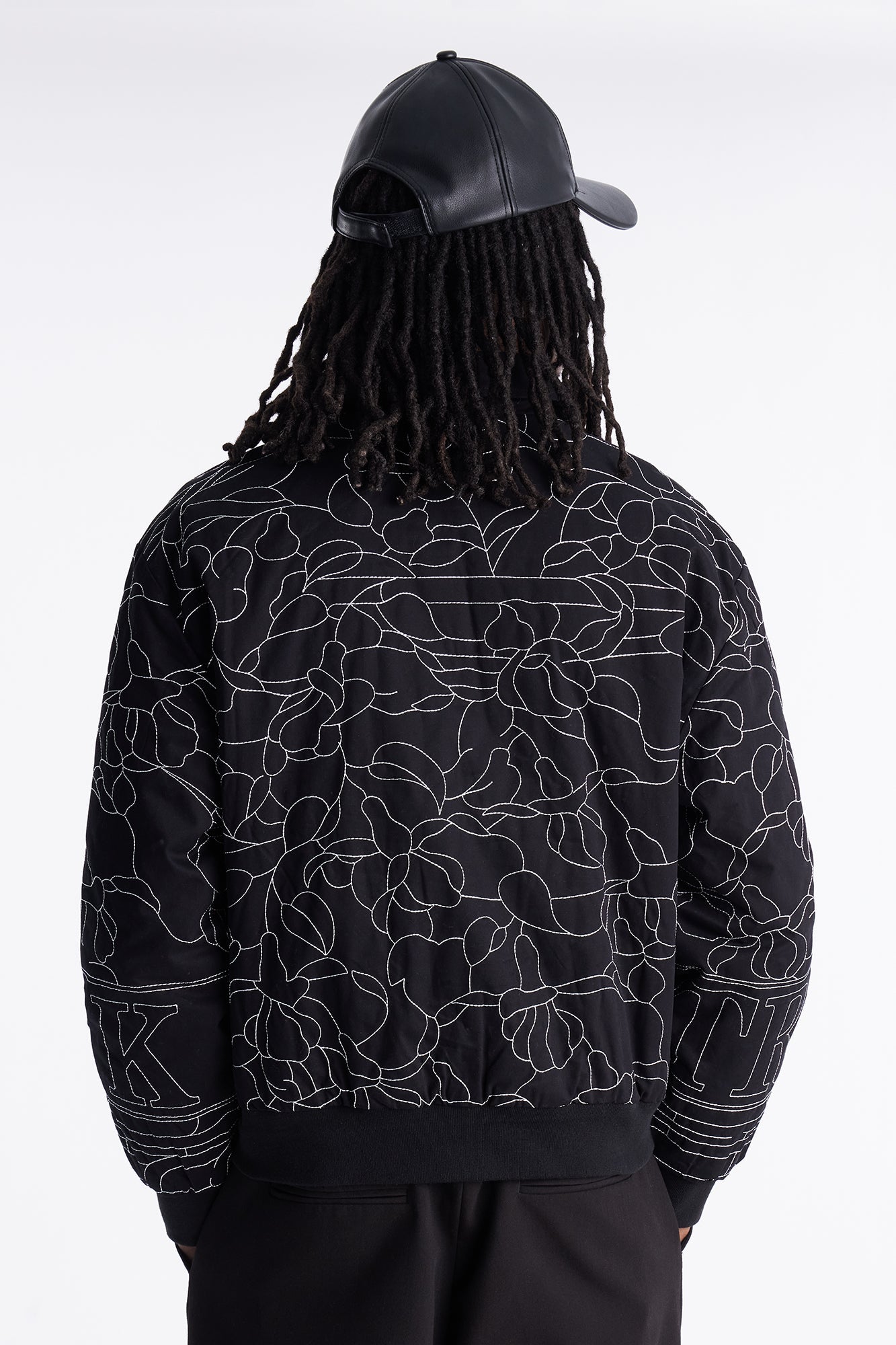 In Bloom Contrast Stitched Bomber Jacket - Black