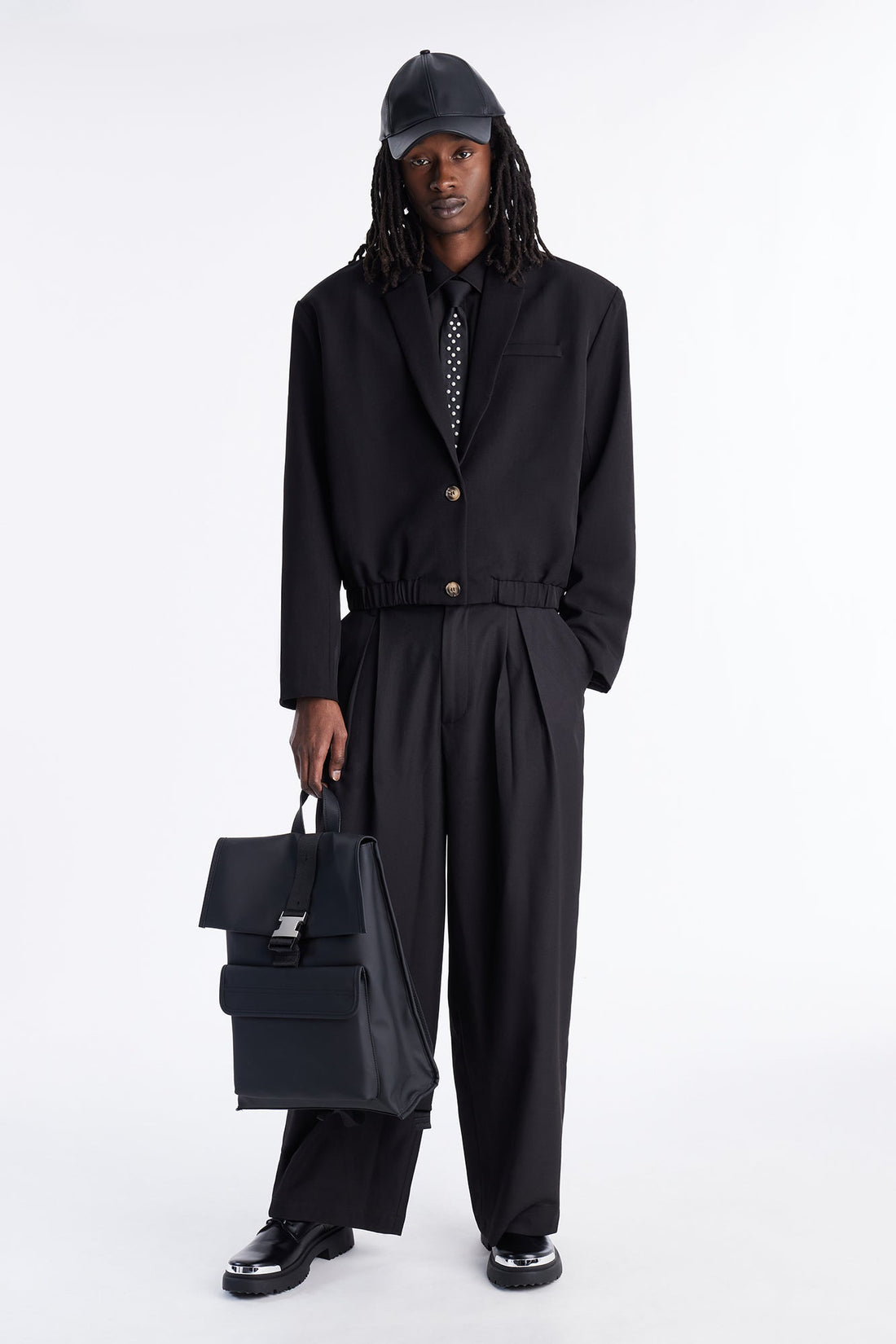 Cropped Strikeout Blazer Bomber Jacket - Black