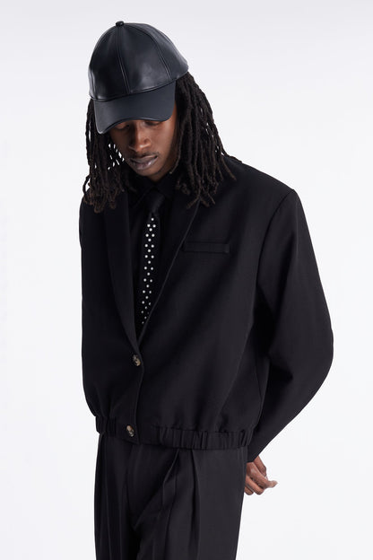 Cropped Strikeout Blazer Bomber Jacket - Black