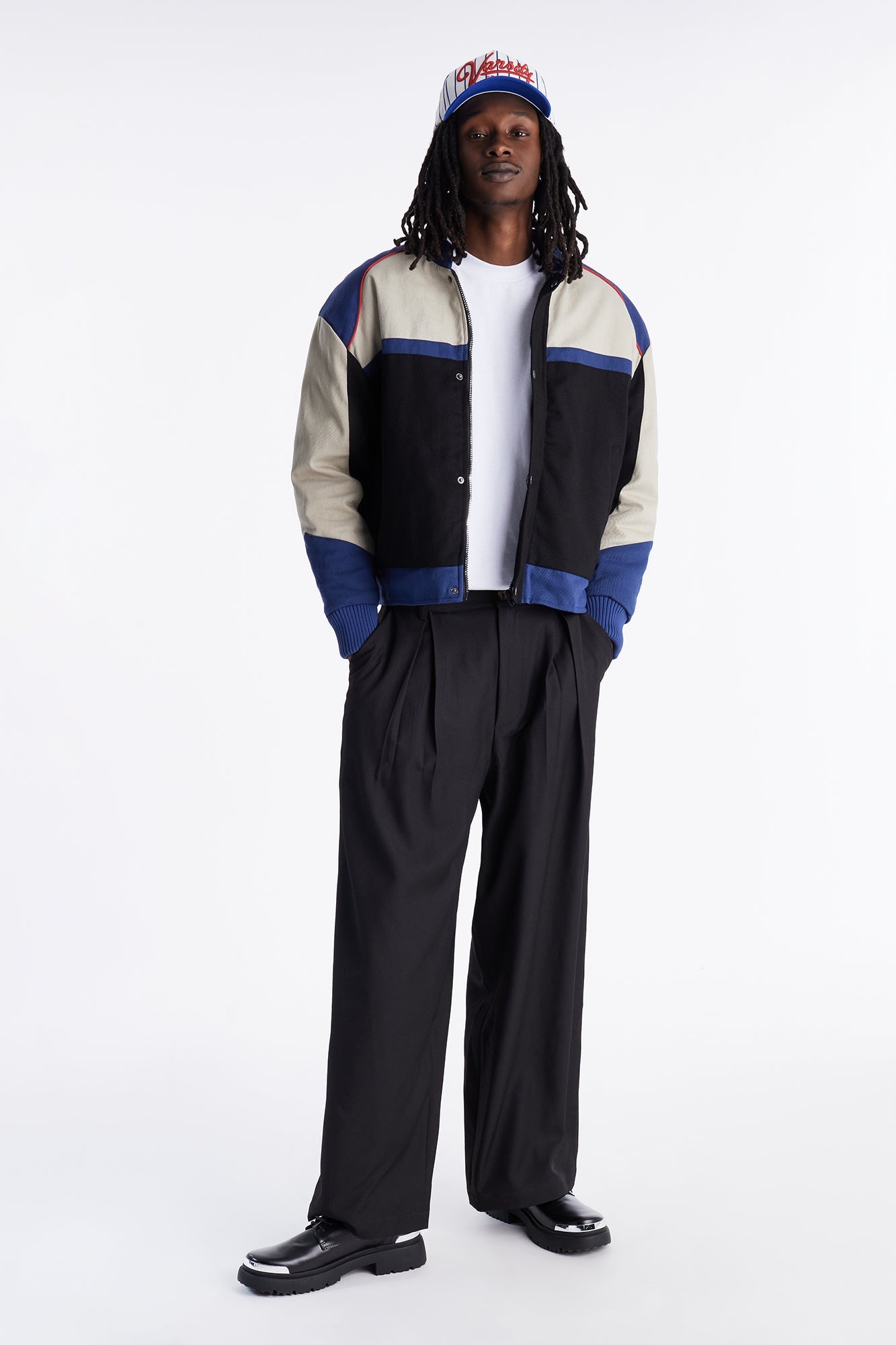 Victory Lap Color Block Bomber Jacket - Black/combo
