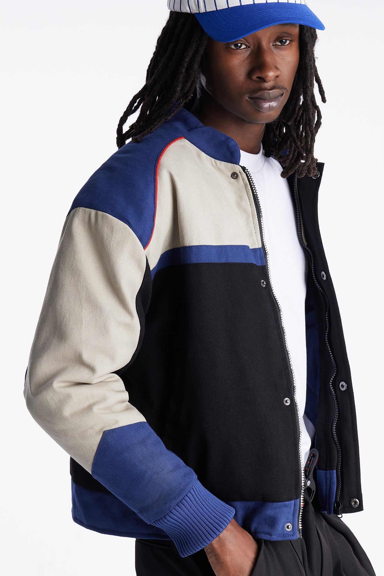 Victory Lap Color Block Bomber Jacket - Black/combo