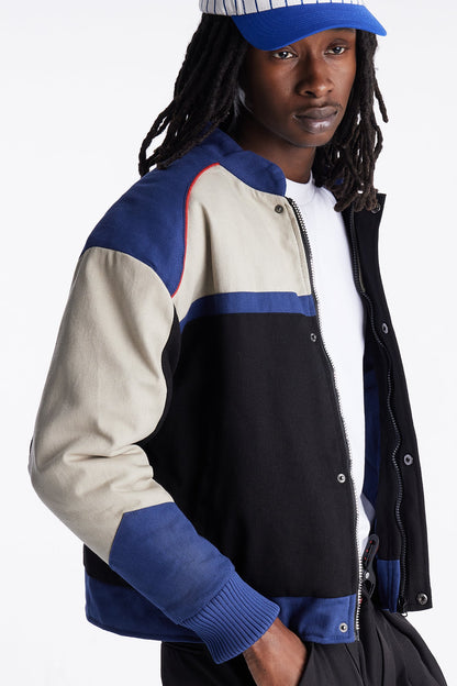 Victory Lap Color Block Bomber Jacket - Black/combo