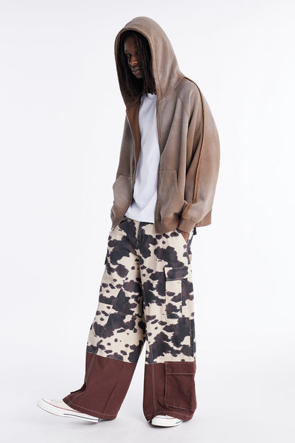 Extra Raw Faded Distressed Zip Up Hoodie - Brown