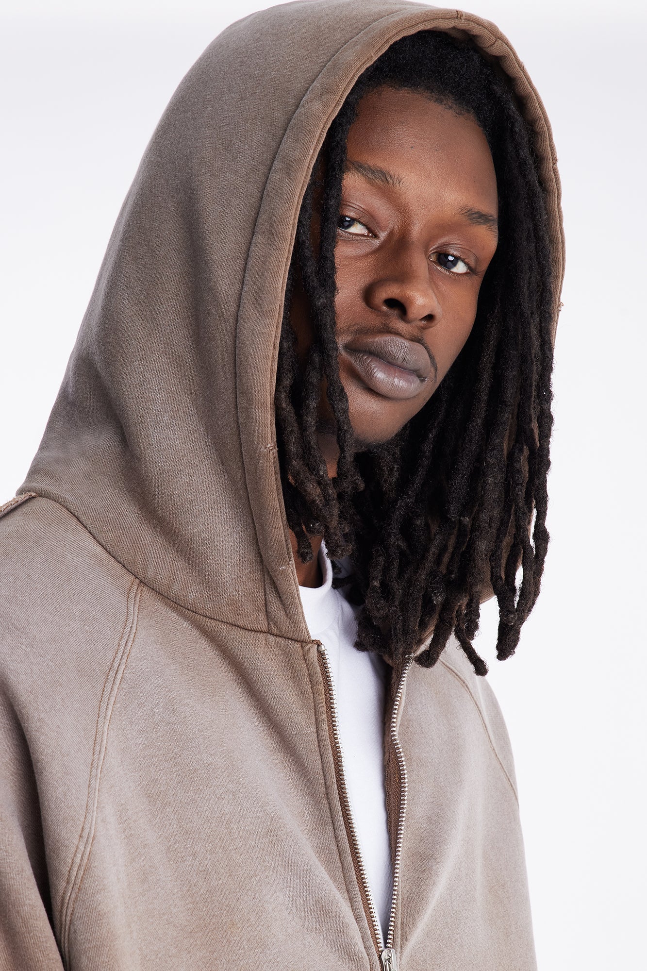 Extra Raw Faded Distressed Zip Up Hoodie - Brown