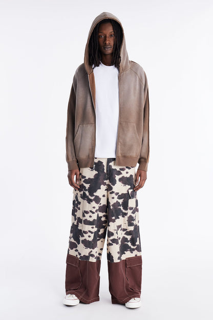 Wide Leg Mixed Worlds Cow Print Pant - Black/combo