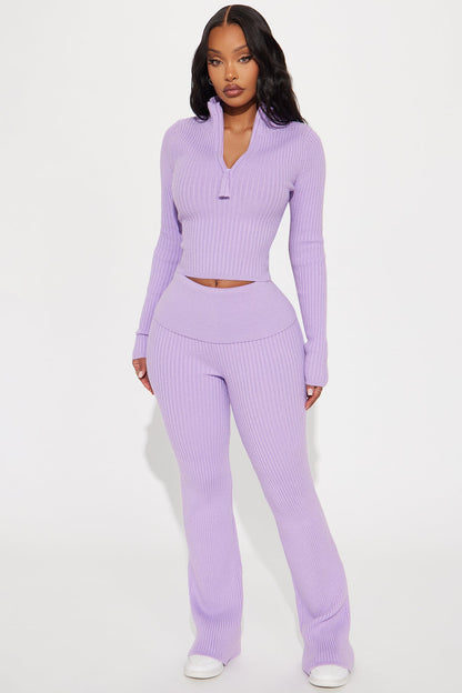 Sheena Sweater Foldover Pant Set - Lavender