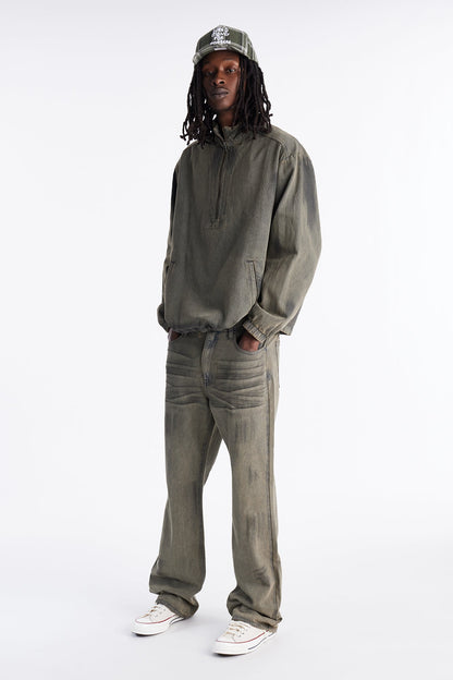 Stacked Slim Flare Dune Jean - Olive