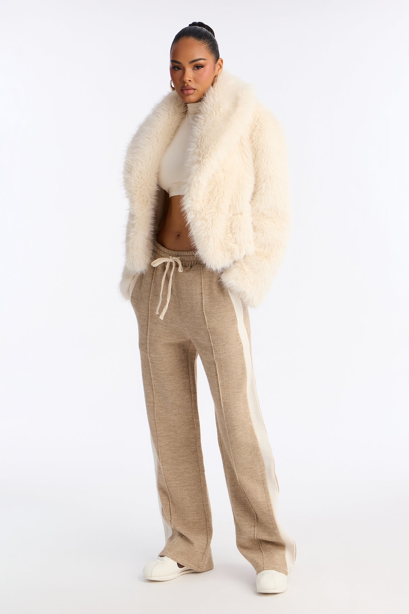 Sammy Knitwear Wide Leg Pant 32″ - Taupe/combo
