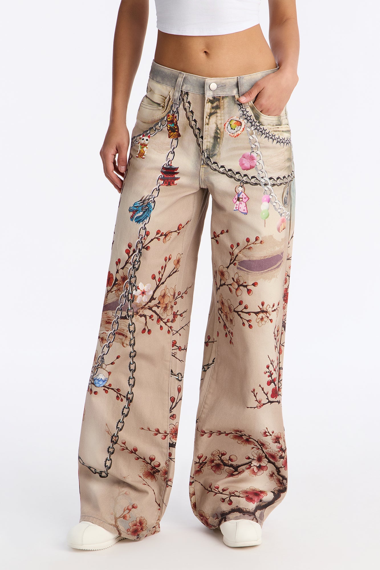Lost In Tokyo Wide Leg Jeans - Grey/combo