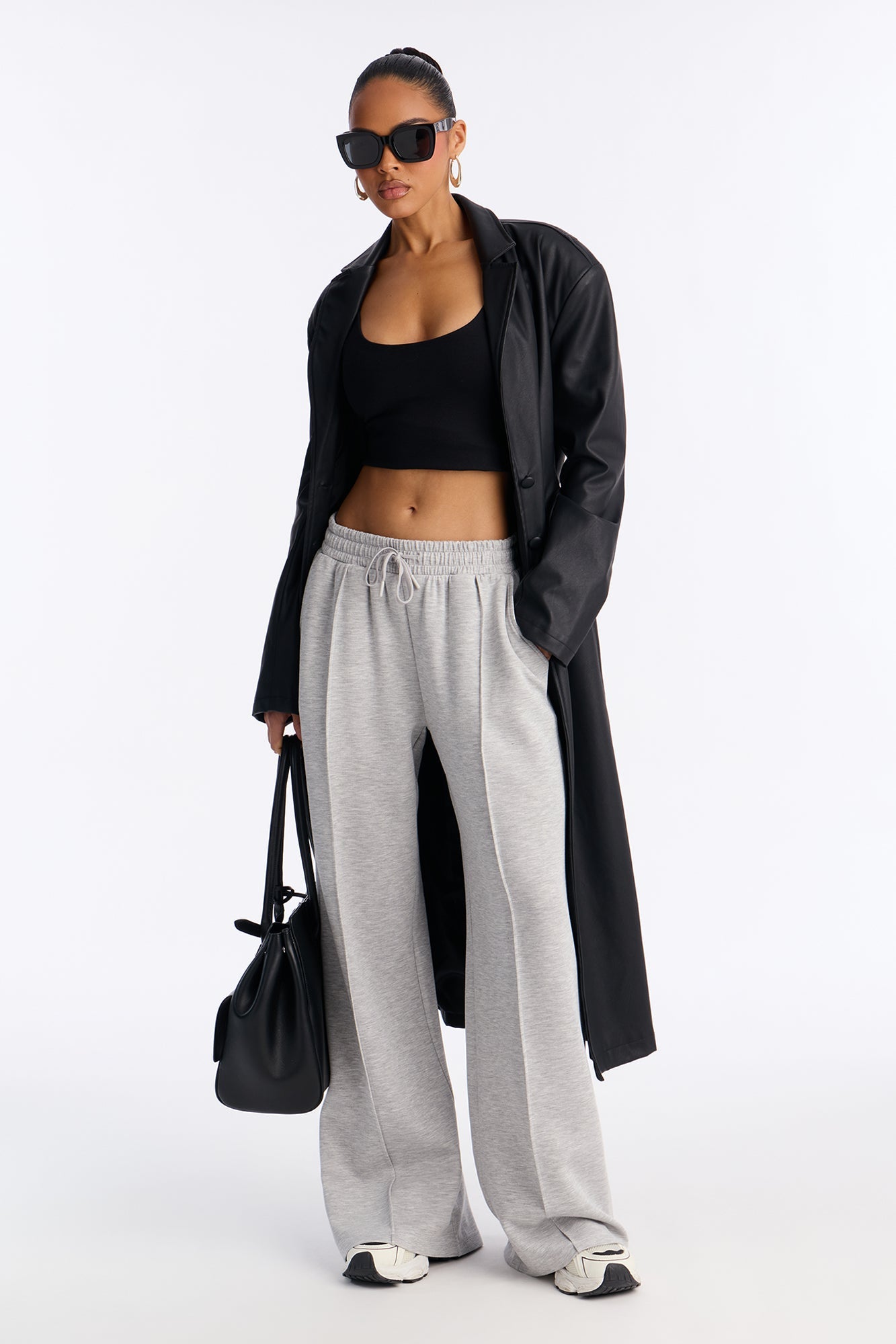 Soft Side Wide Leg Sweatpants - Grey