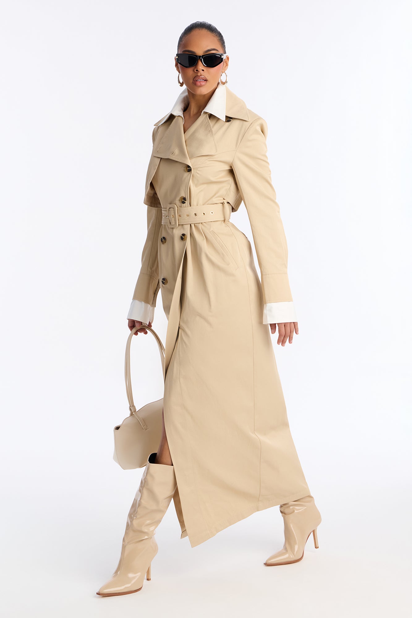 In The City Trench Coat Maxi Dress - Taupe/combo