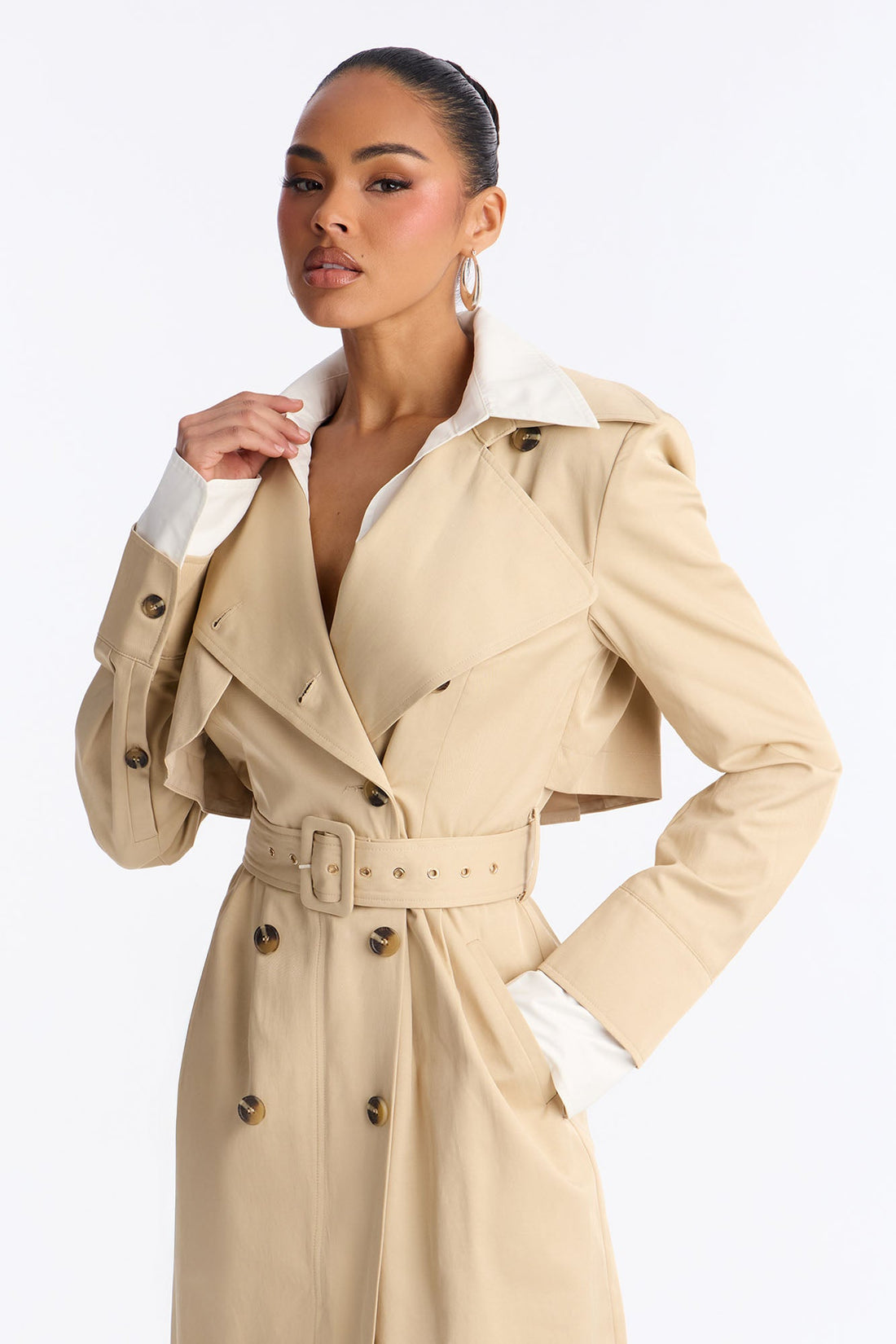 In The City Trench Coat Maxi Dress - Taupe/combo