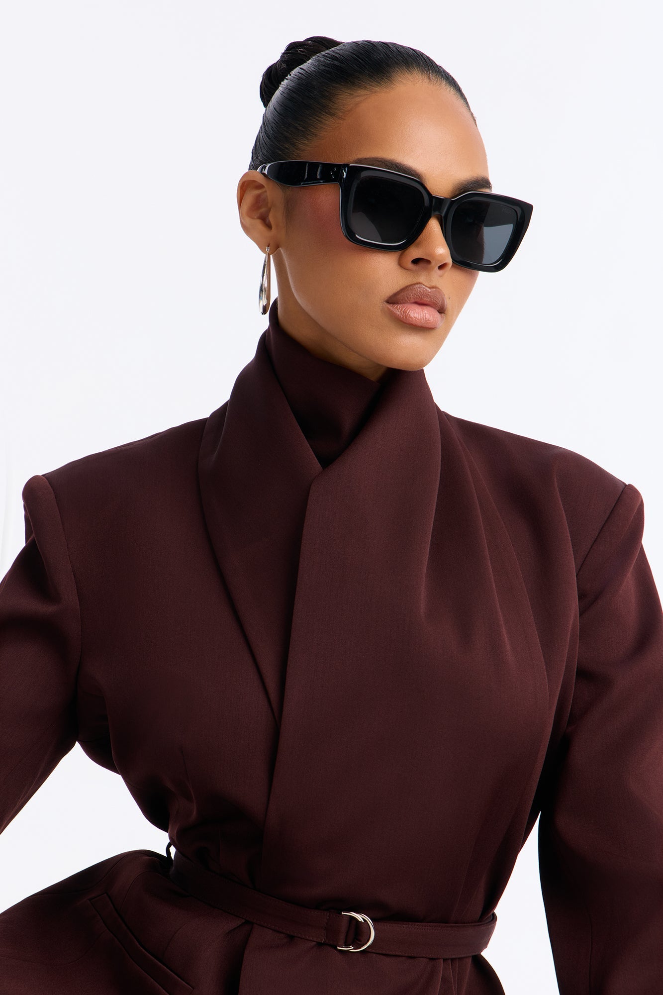 Not Your Secretary Scarf Belted Blazer - Wine