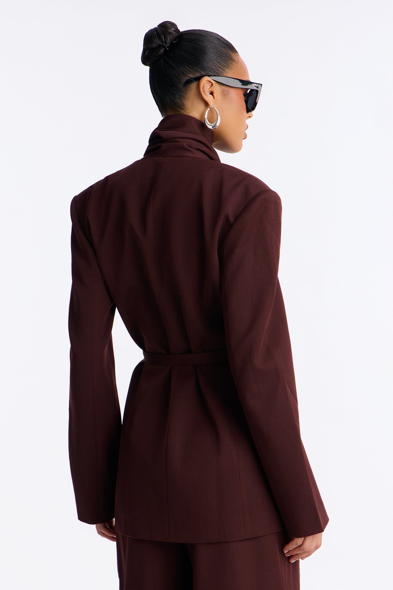 Not Your Secretary Scarf Belted Blazer - Wine
