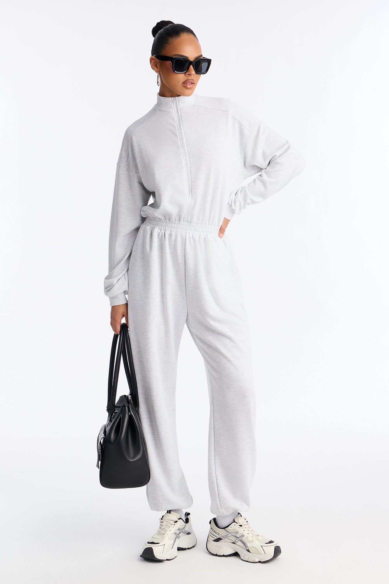 Fawn French Terry Jogger Jumpsuit - Heather Grey