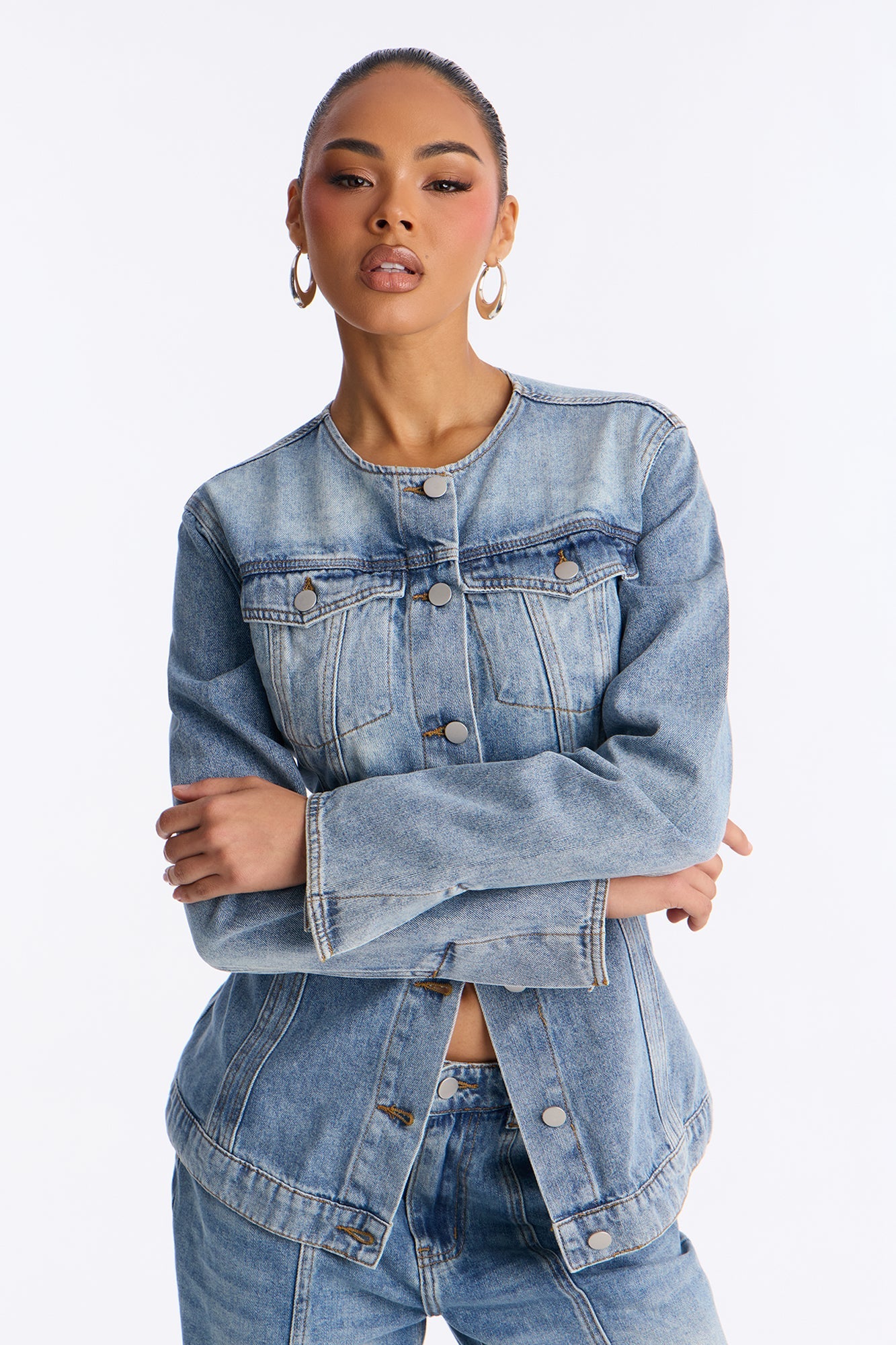 No Pressure Denim Pant Set - Light Wash
