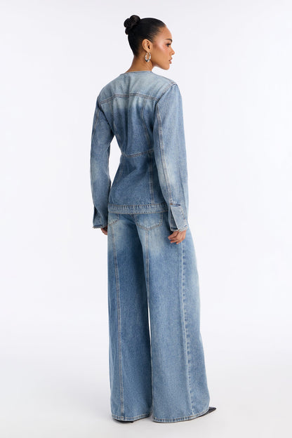 No Pressure Denim Pant Set - Light Wash