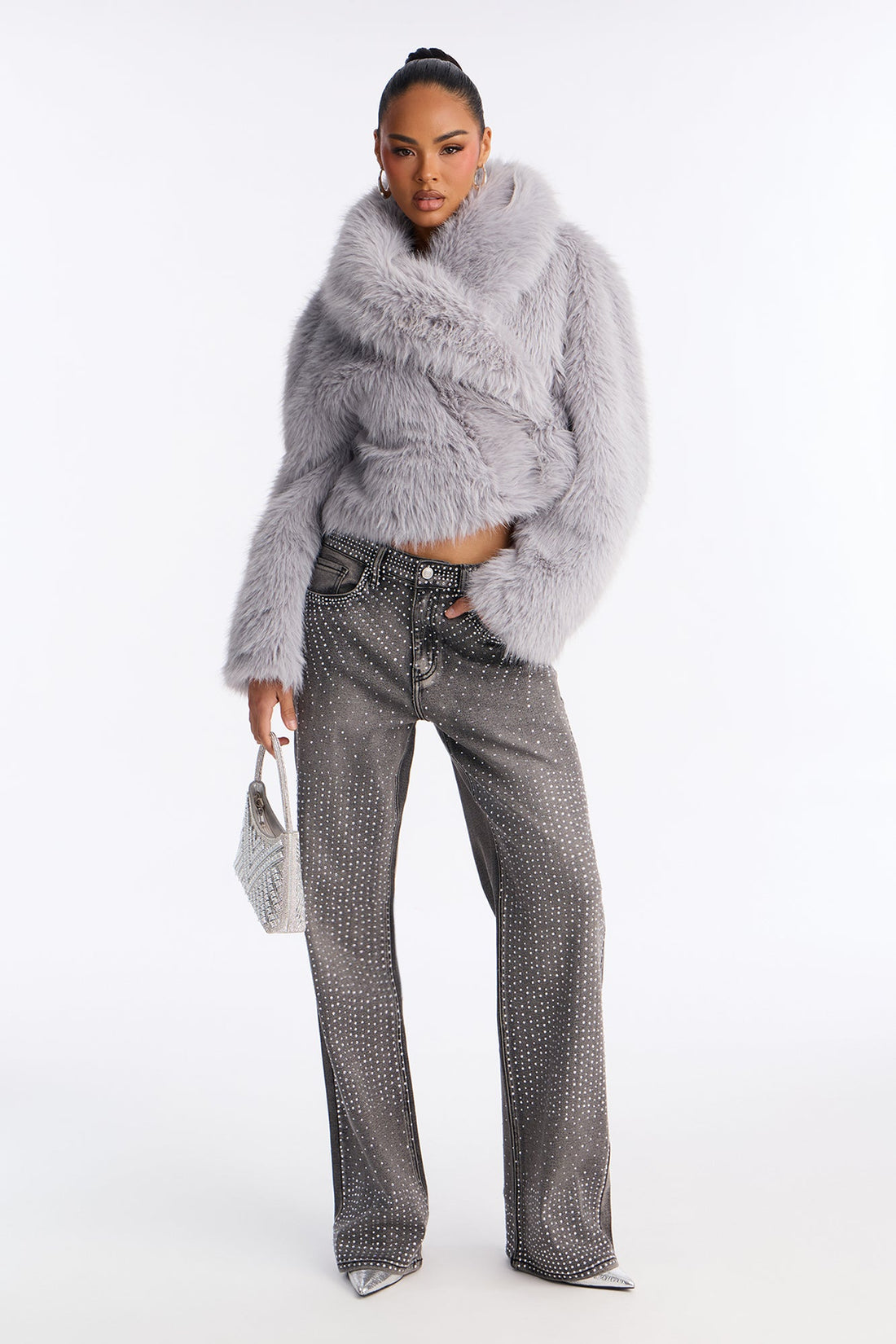 Tall Chasing A Dream Embellished Stretch Straight Leg Jeans - Grey
