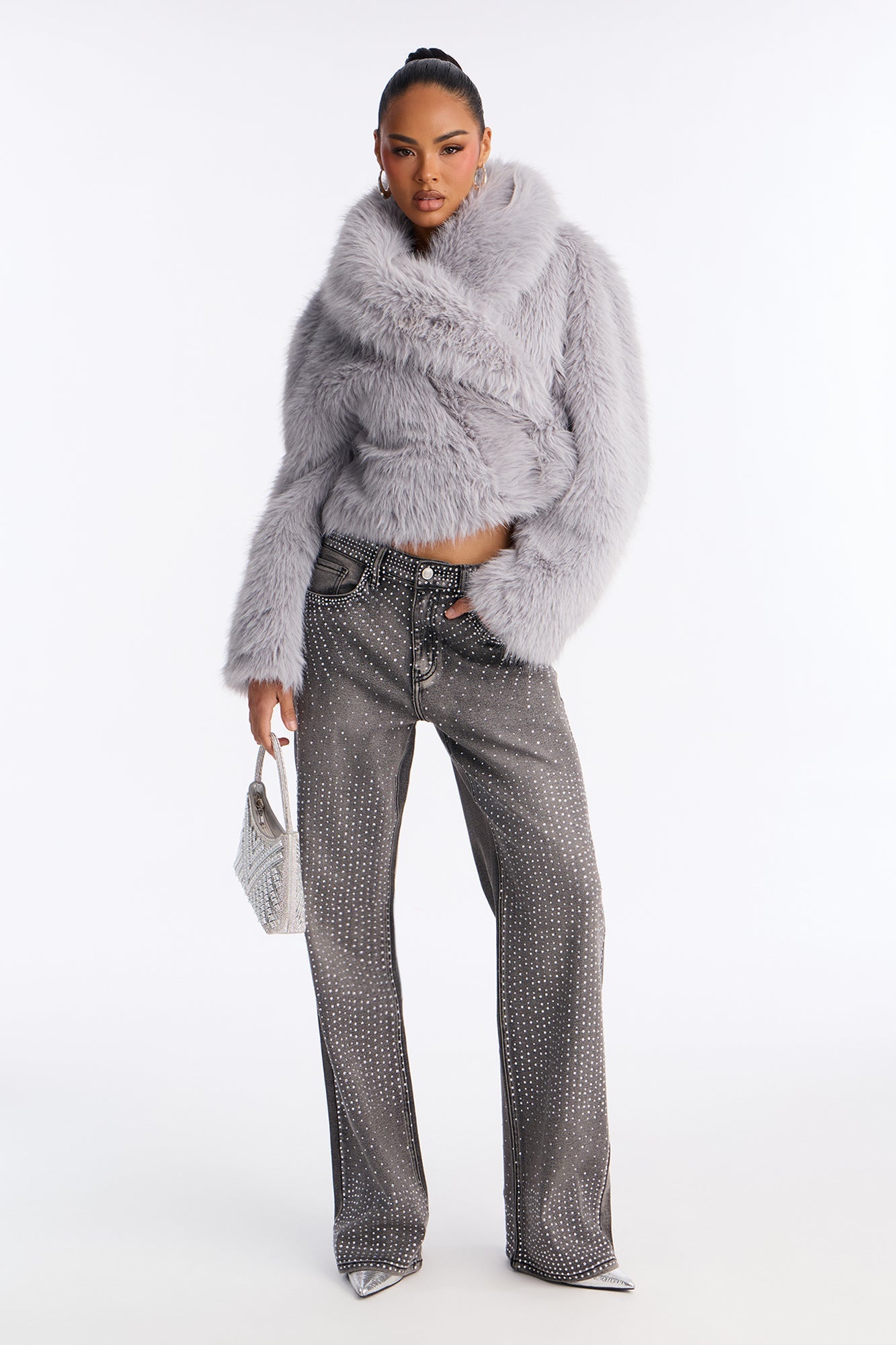 Tall Chasing A Dream Embellished Stretch Straight Leg Jeans - Grey