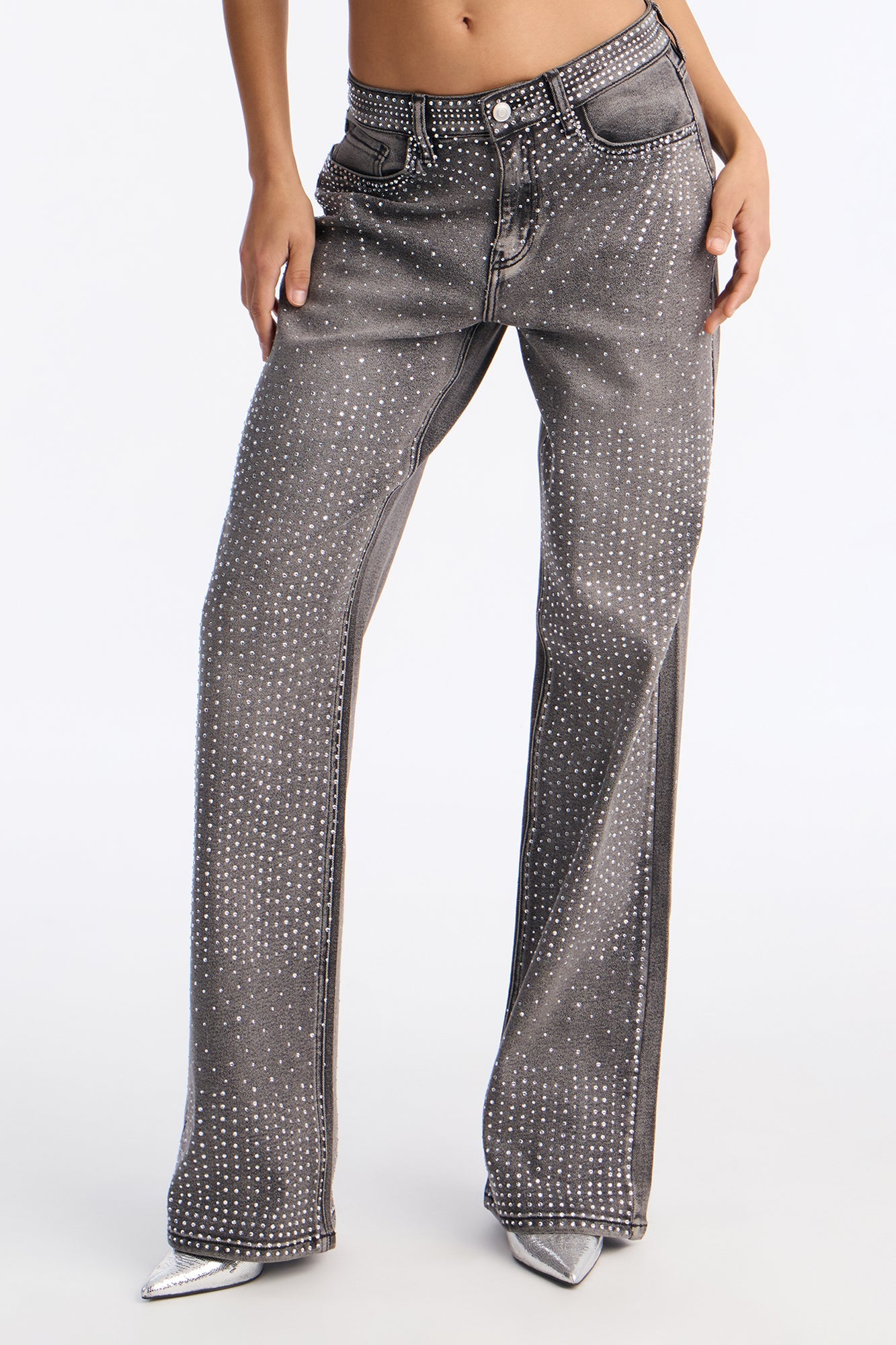 Tall Chasing A Dream Embellished Stretch Straight Leg Jeans - Grey