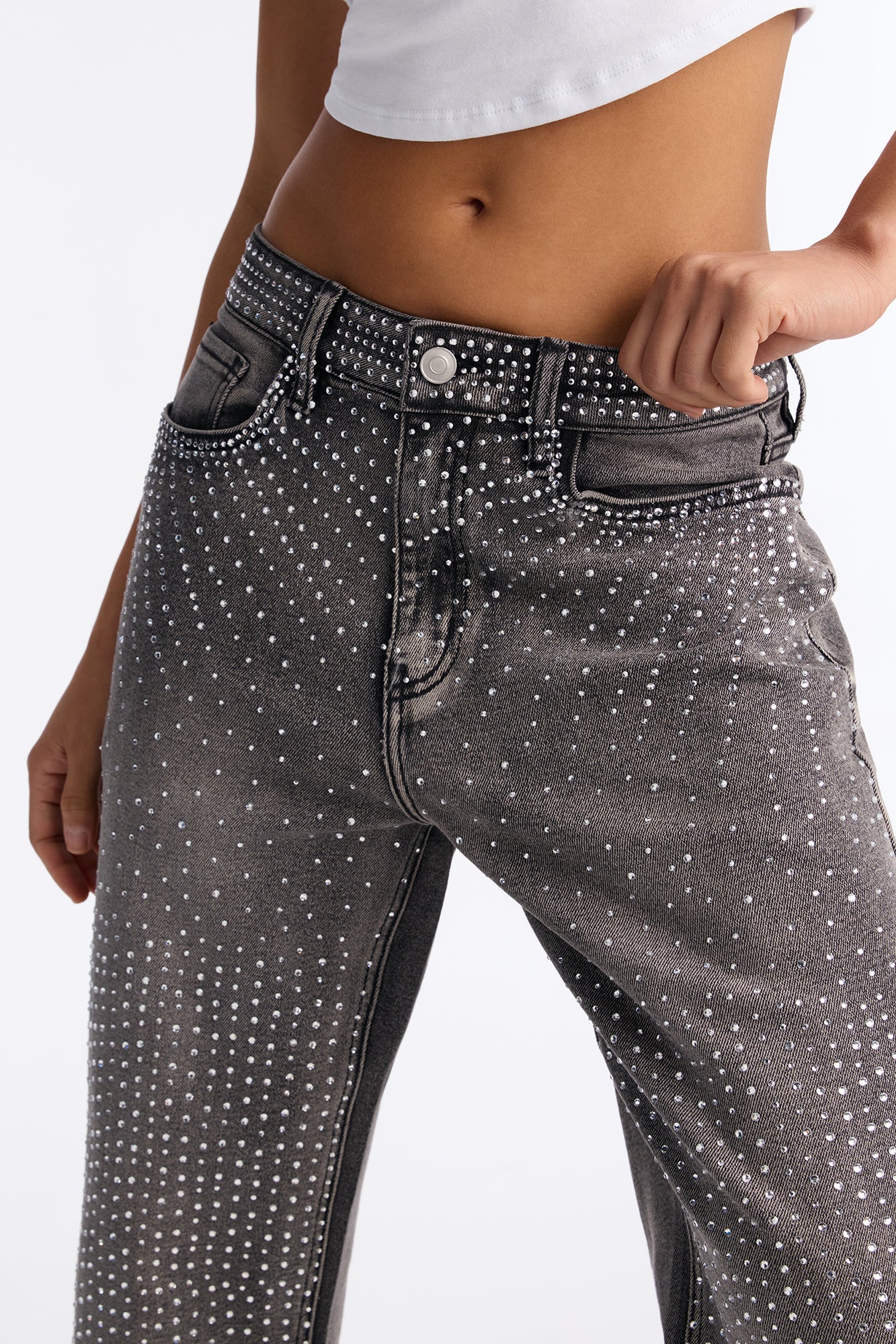 Tall Chasing A Dream Embellished Stretch Straight Leg Jeans - Grey