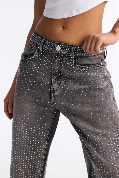 Tall Chasing A Dream Embellished Stretch Straight Leg Jeans - Grey