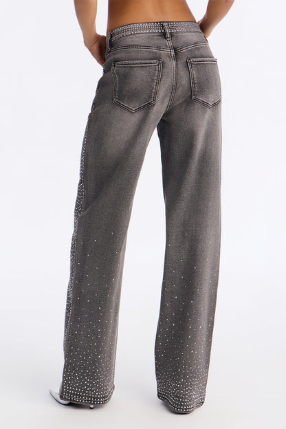 Tall Chasing A Dream Embellished Stretch Straight Leg Jeans - Grey
