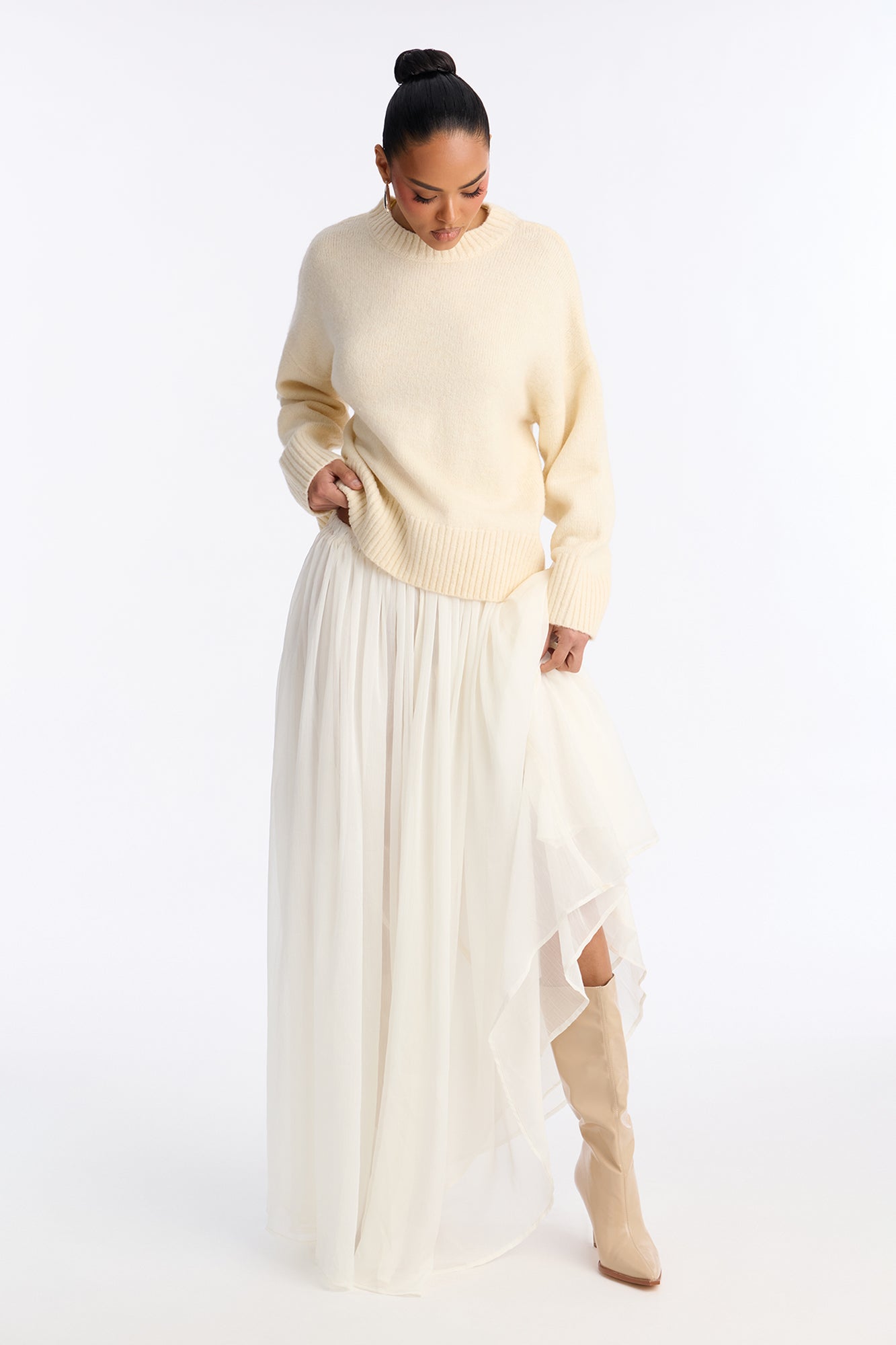Lost In A Romance Chiffon Maxi Skirt - Cream