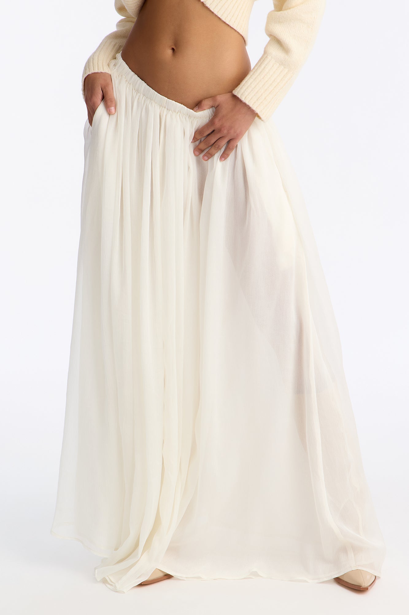 Lost In A Romance Chiffon Maxi Skirt - Cream
