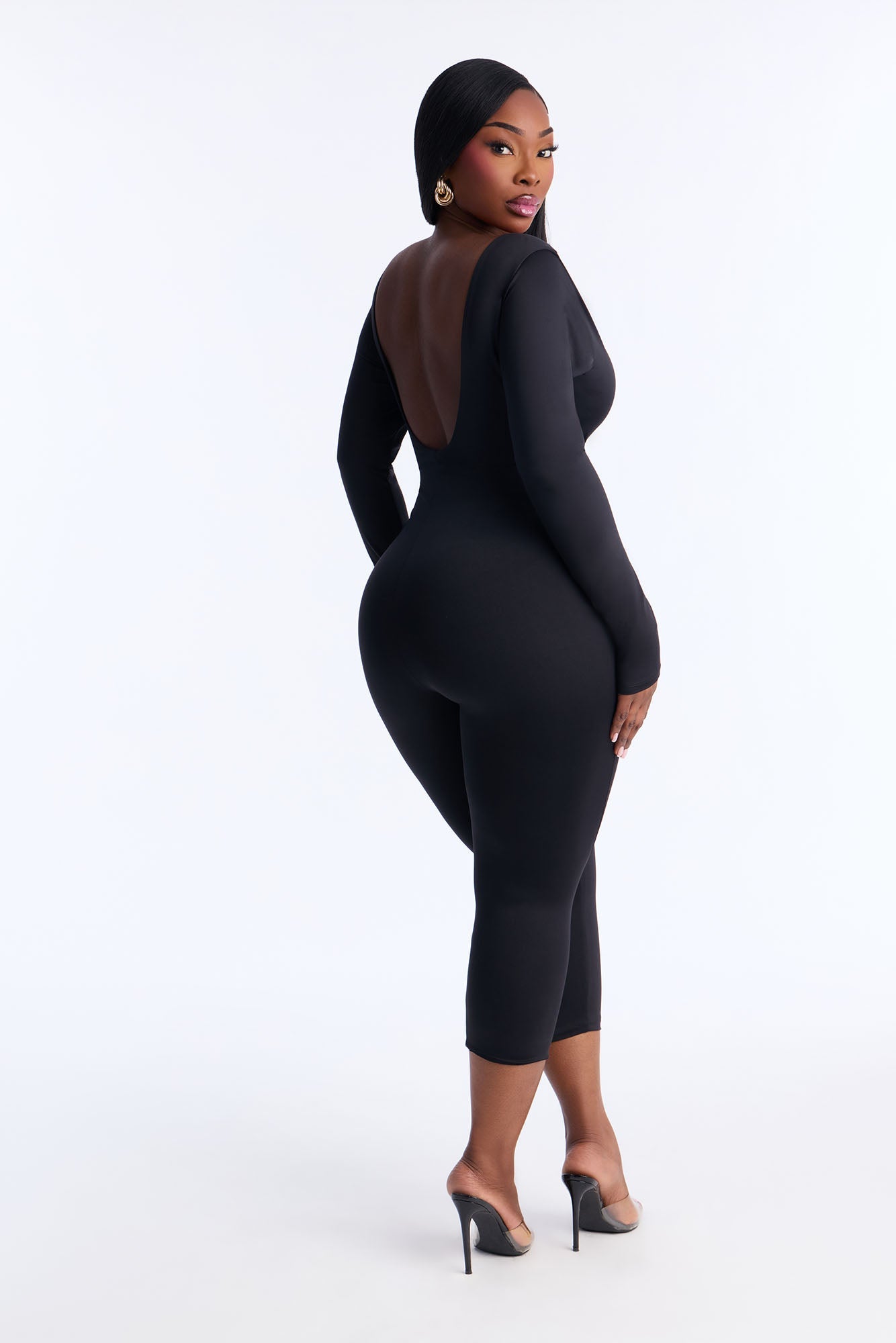 Contour Double Lined Low Back Skinny Leg Jumpsuit - Black