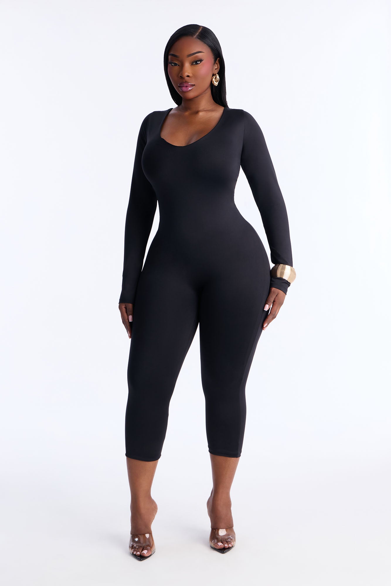 Contour Double Lined Low Back Skinny Leg Jumpsuit - Black