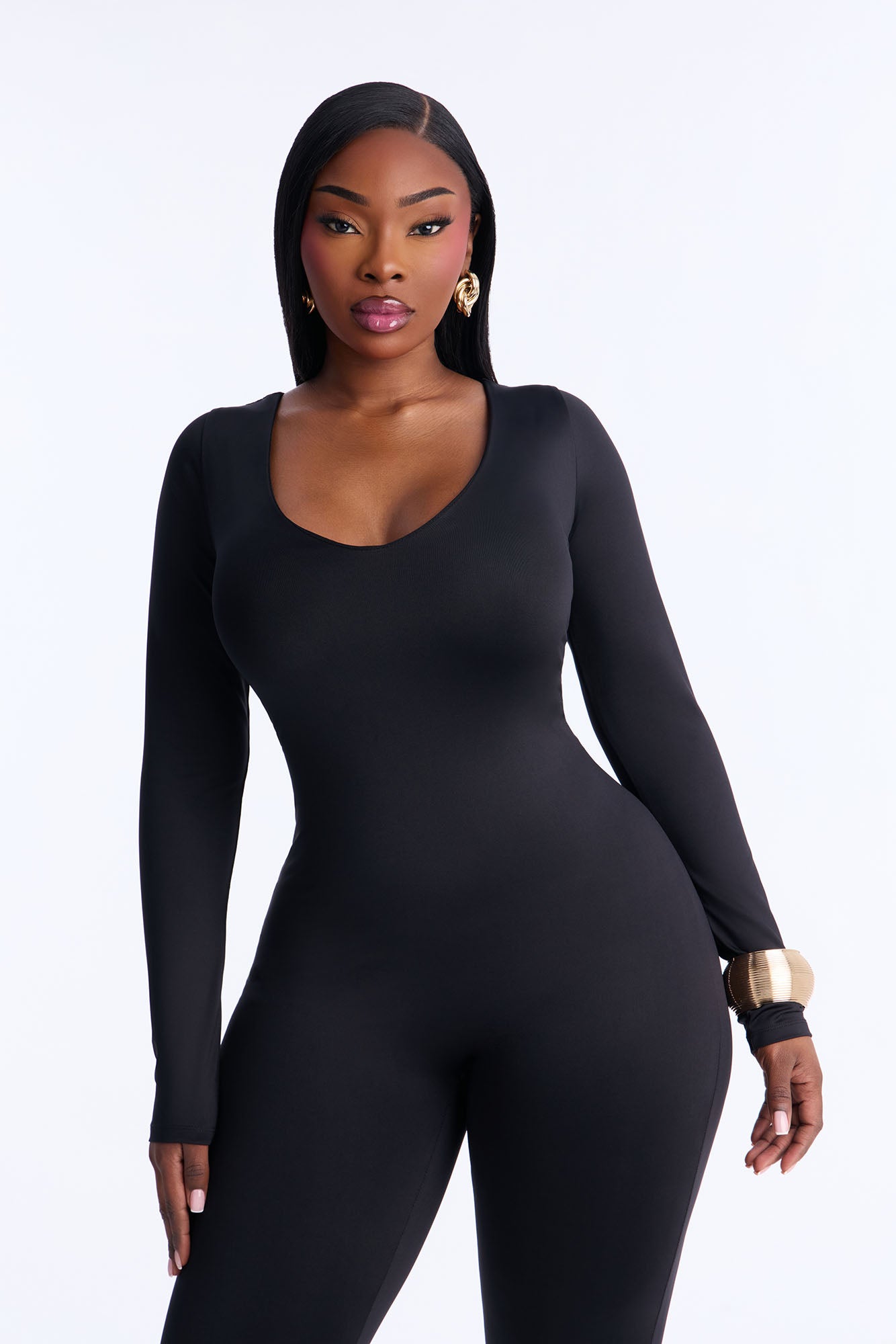 Contour Double Lined Low Back Skinny Leg Jumpsuit - Black