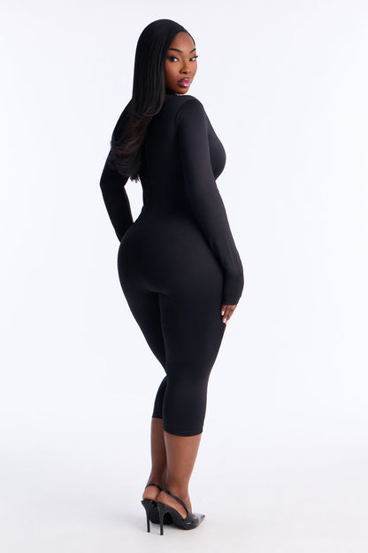 Contour Double Lined Mock Neck Capri Jumpsuit - Black