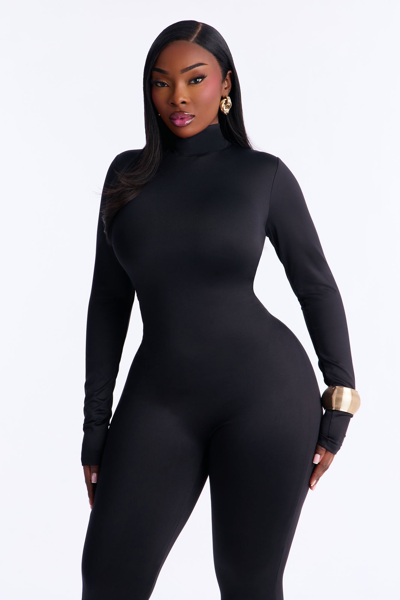 Contour Double Lined Mock Neck Capri Jumpsuit - Black