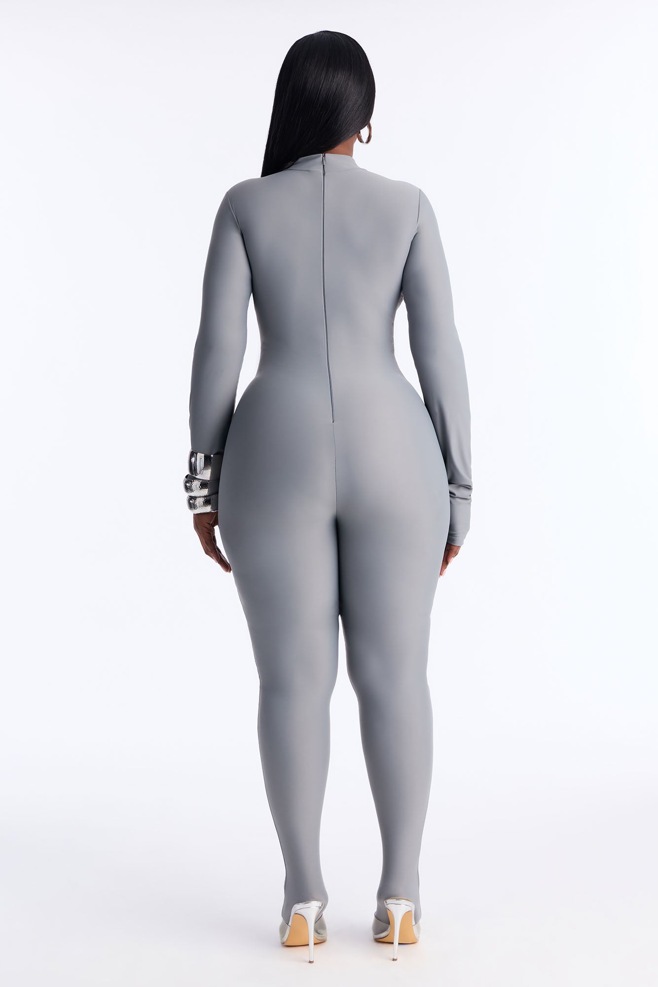 Francesca Mock Neck Footed Catsuit - Grey