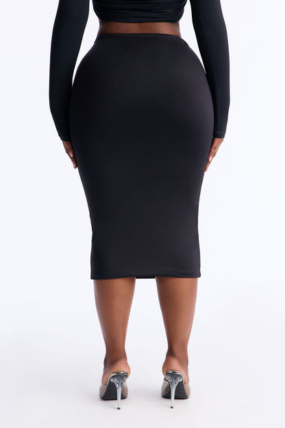 Contour Double Lined Pencil Midi Skirt - Black