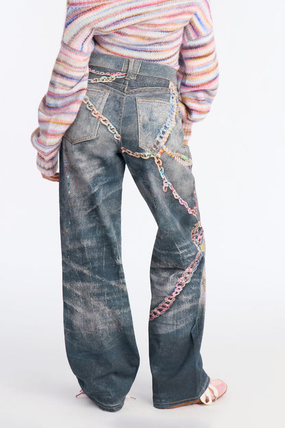 Sweet Charms Printed Straight Leg Jeans - Dark Wash