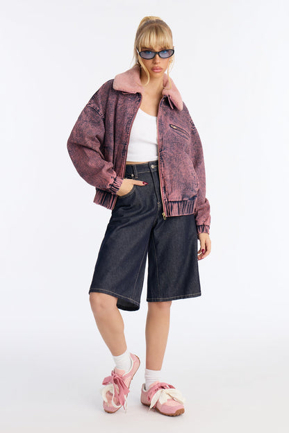 Love Potion Denim Bomber Jacket - Pink