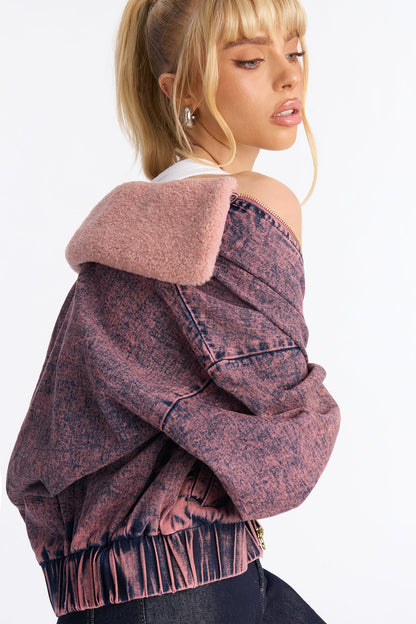 Love Potion Denim Bomber Jacket - Pink