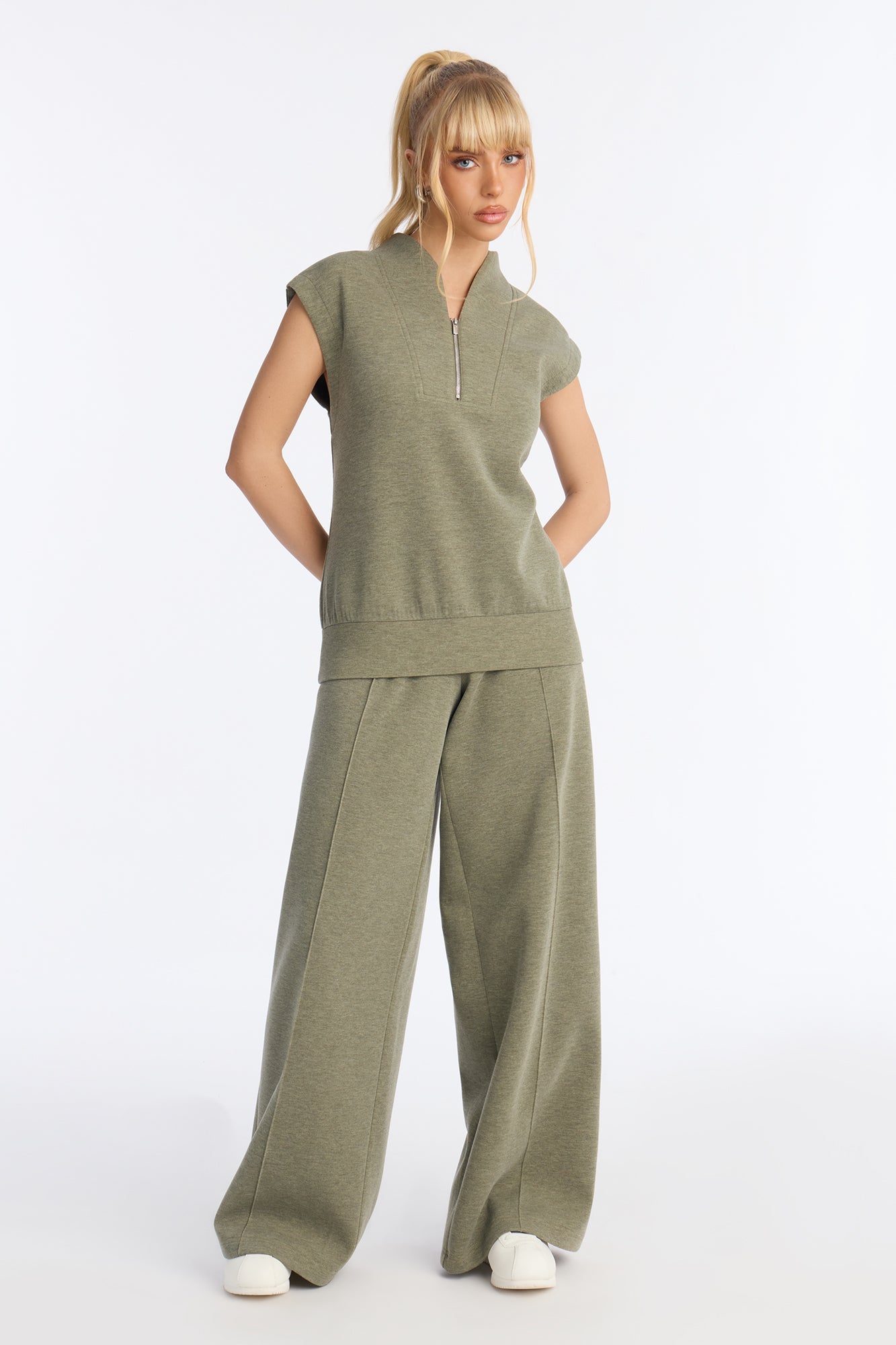Shea Quarter Zip Sleeveless Pant Set - Olive